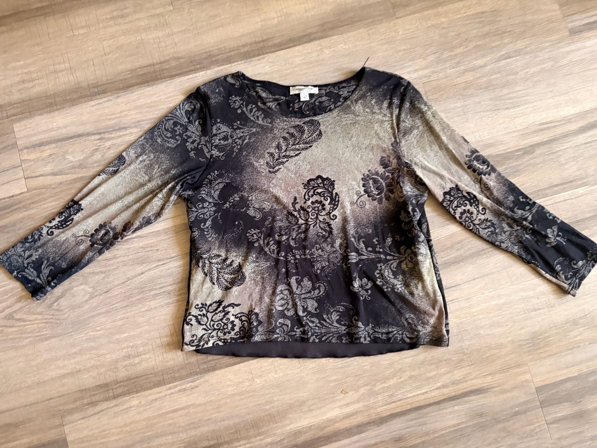 Coldwater Creek Top Size XL Black Gray Floral Long Sleeve 4
