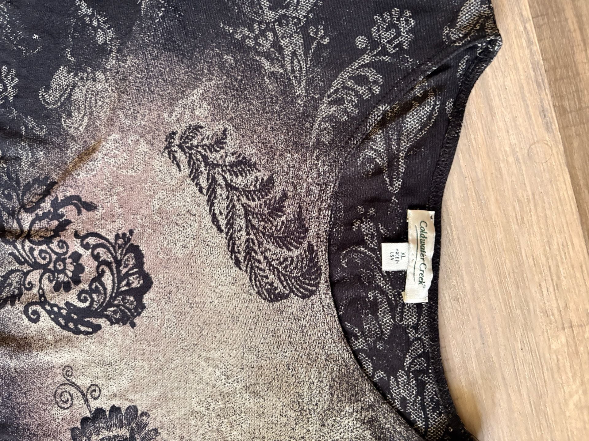 Coldwater Creek Top Size XL Black Gray Floral Long Sleeve 6