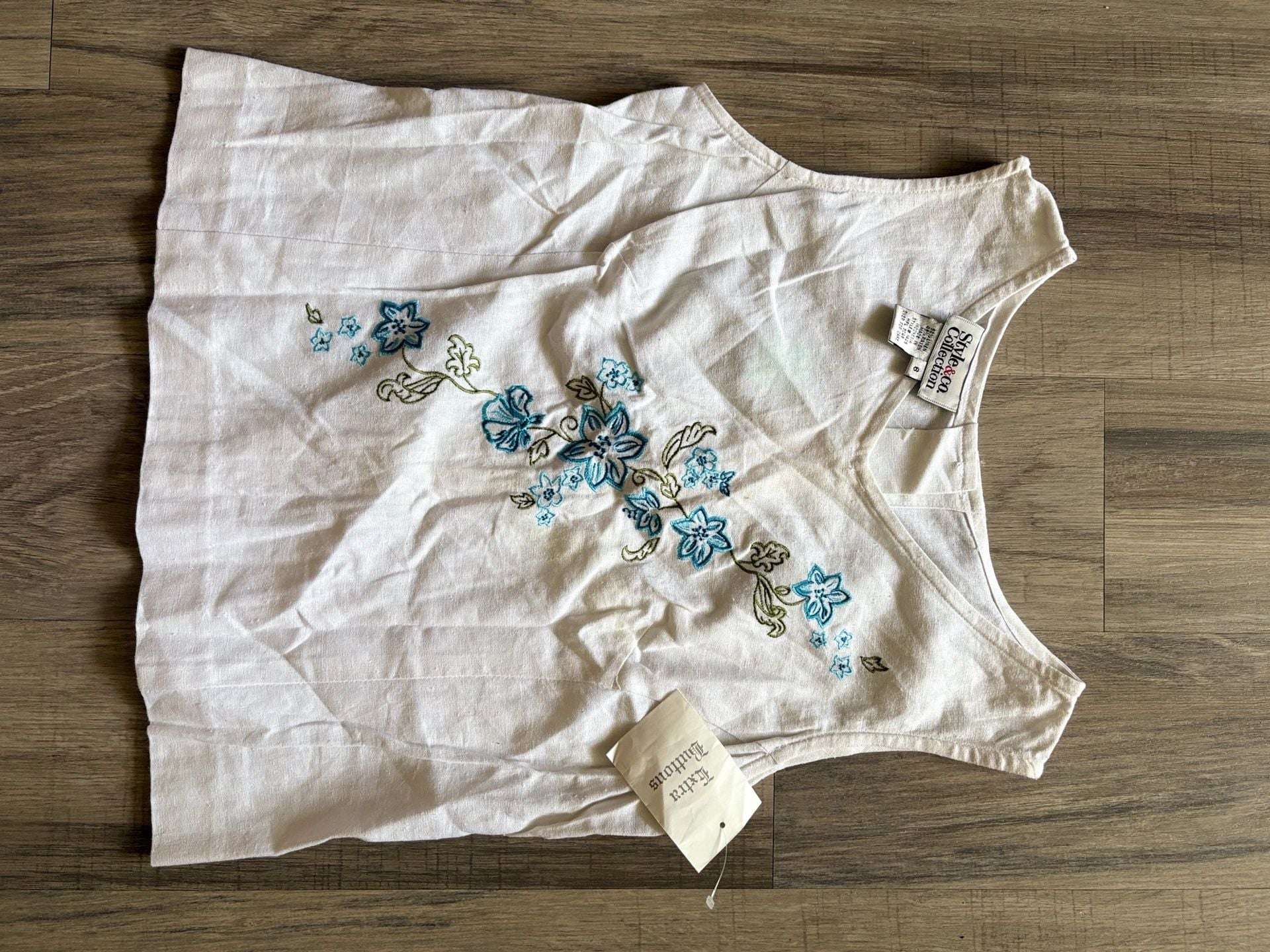 Style & Co Collection Embroidered Floral Linen Tank Top Size 6 White 3