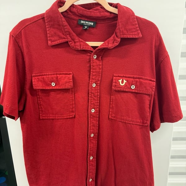 True religion red button up 