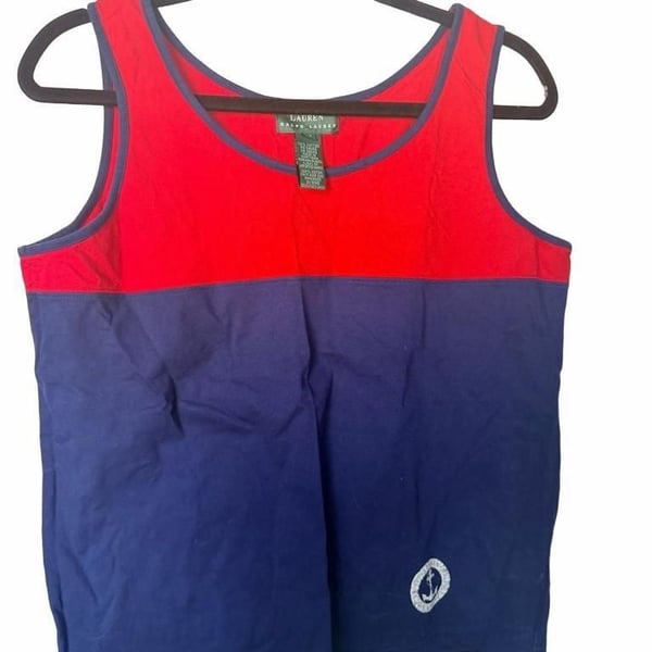 Lauren Ralph Lauren Tank Top Size M Red Blue Anchor Graphic_163