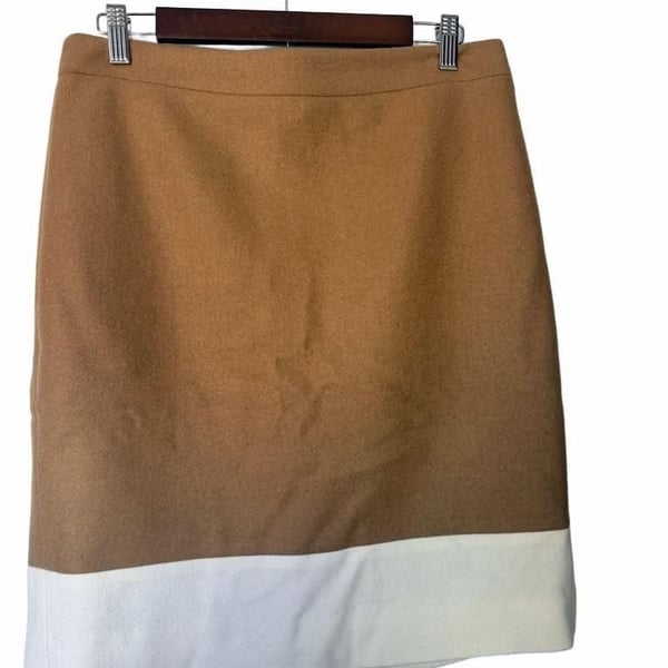 J.Crew The Pencil Skirt Size 8 Colorblock Wool Camel White_165