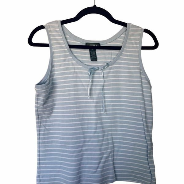 Lauren Ralph Lauren Tank Top Size L Blue White Striped Bow Tie_166