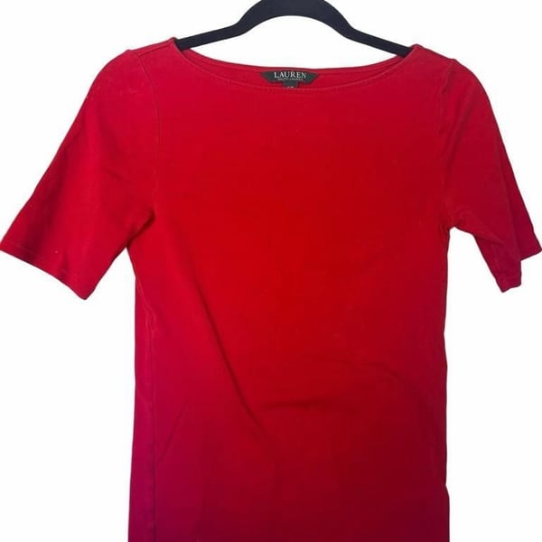 Lauren Ralph Lauren Top Size S/P Red Cotton Short Sleeve Boatneck_168
