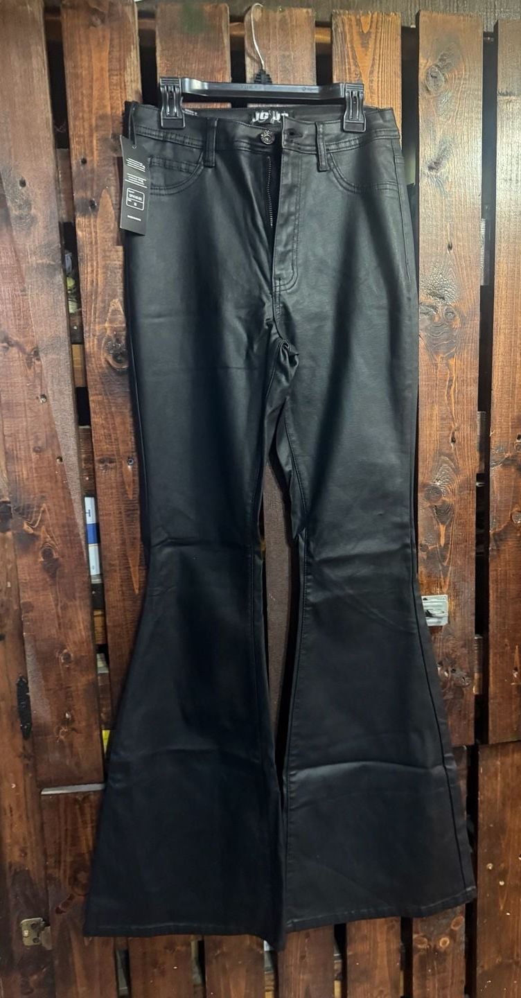 JC Deco Faux Leather Flare Pants Size M Black 2