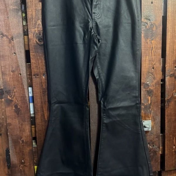 JC Deco Faux Leather Flare Pants Size M Black