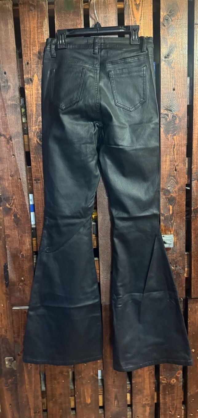 JC Deco Faux Leather Flare Pants Size M Black 4