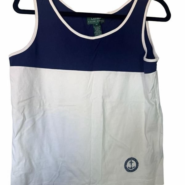 Lauren Ralph Lauren Tank Top Size M Blue White Anchor Logo Cotton_170
