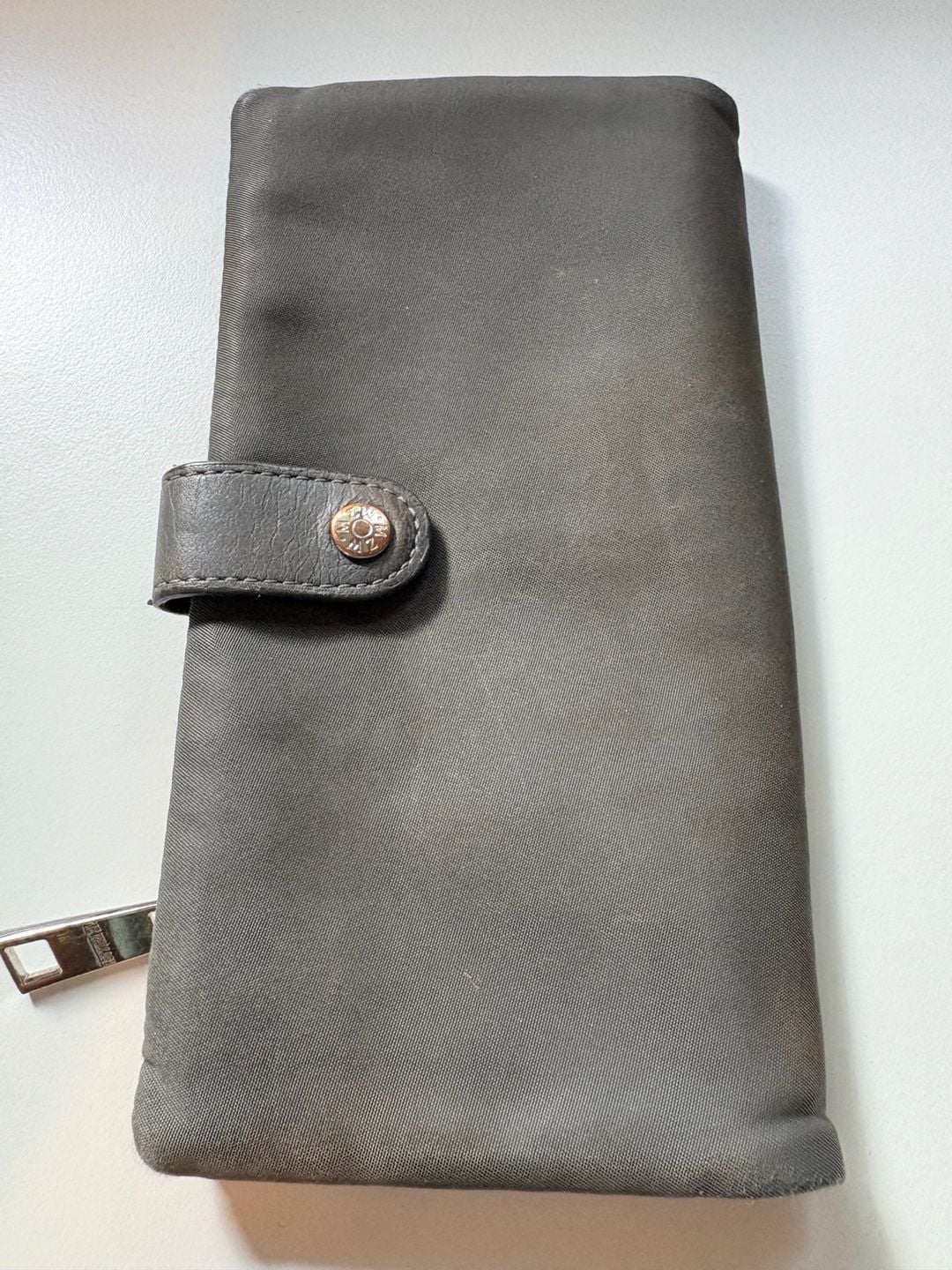 MZ Wallace Leather Continental Wallet Gray Orange Interior Good Condition 2