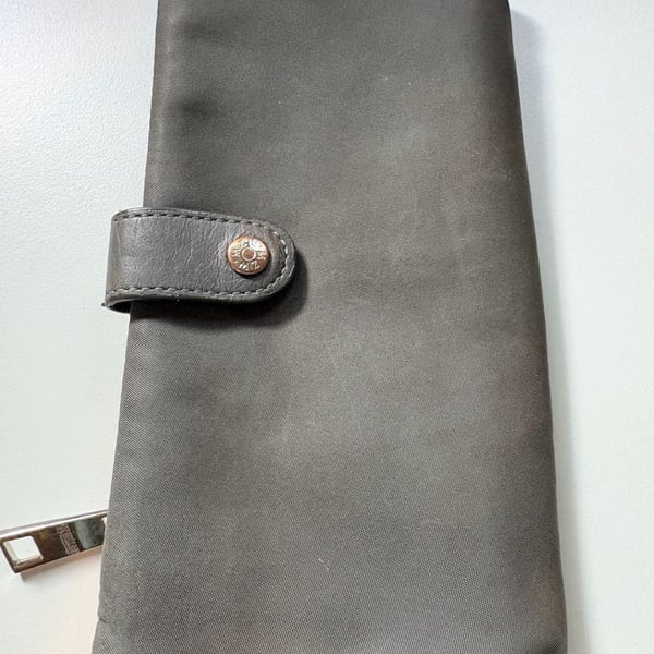 MZ Wallace Leather Continental Wallet Gray Orange Interior Good Condition