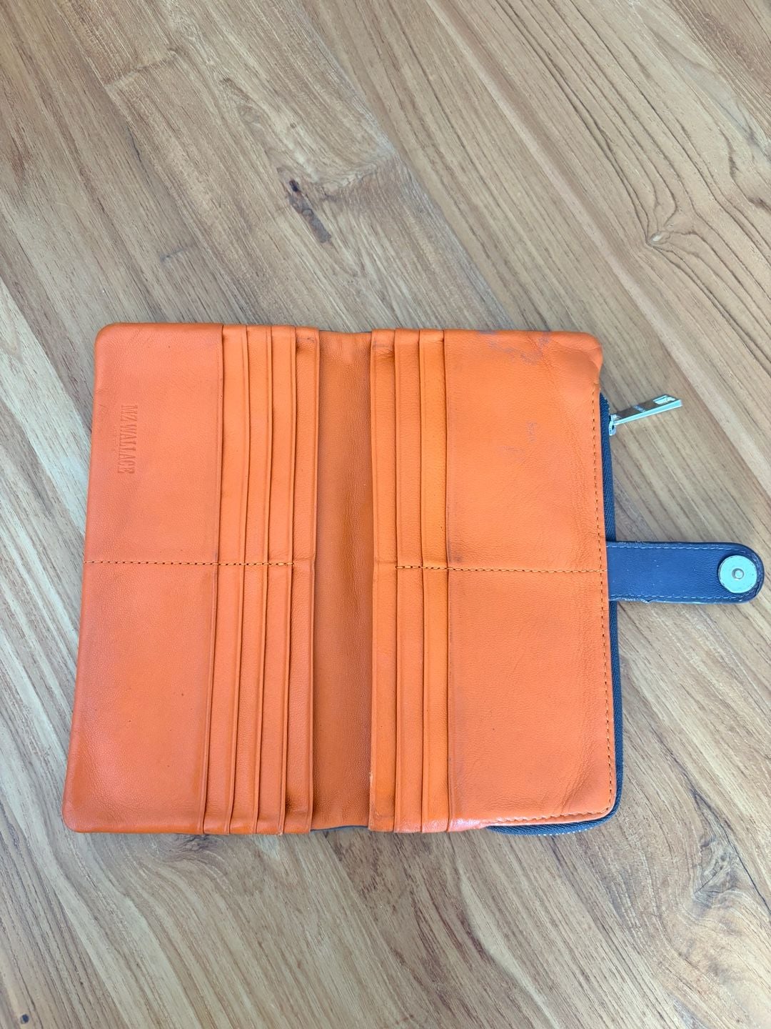 MZ Wallace Leather Continental Wallet Gray Orange Interior Good Condition 8