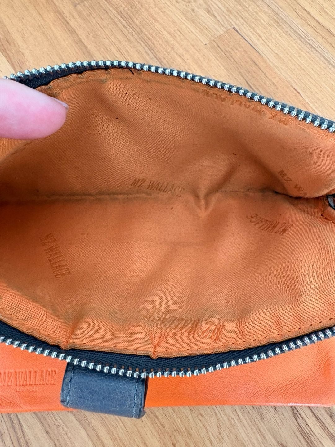 MZ Wallace Leather Continental Wallet Gray Orange Interior Good Condition 11