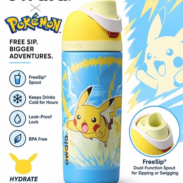 Owala FreeSip Water Bottle Pikachu Size 16 oz