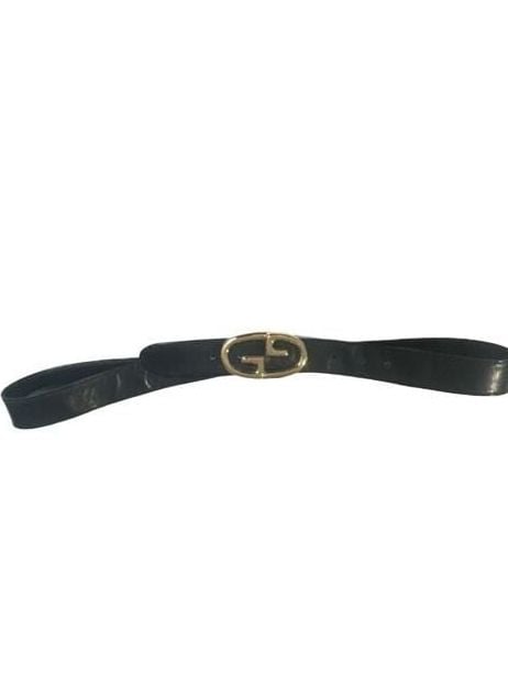 Authentic Gucci Vintage Black Leather Belt Gold G Buckle 1
