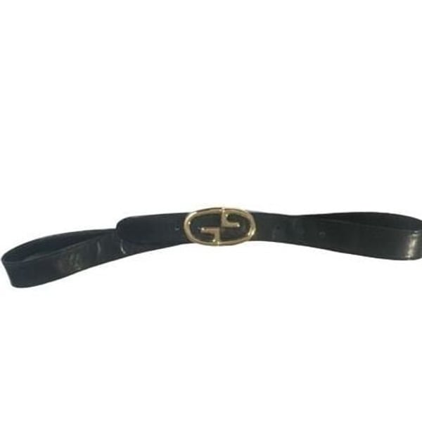Authentic Gucci Vintage Black Leather Belt Gold G Buckle