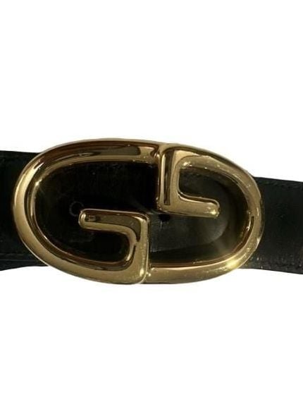 Authentic Gucci Vintage Black Leather Belt Gold G Buckle 2