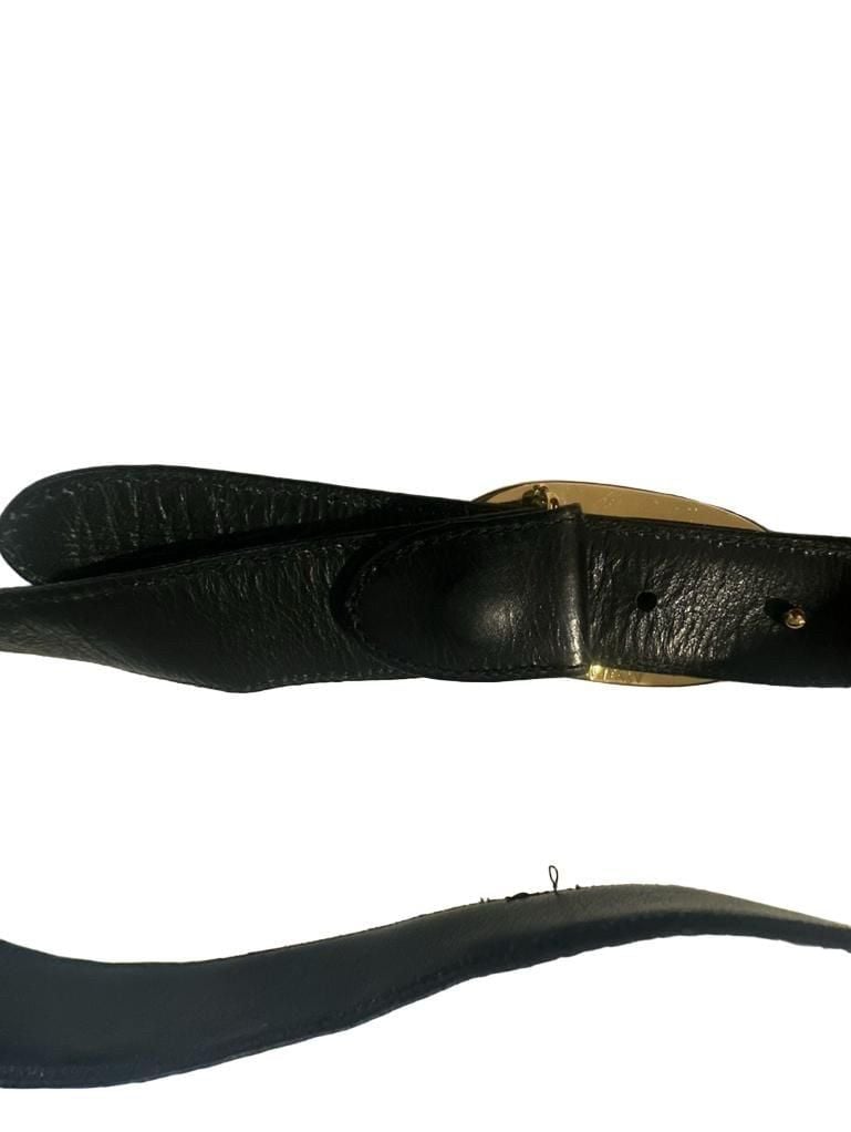 Authentic Gucci Vintage Black Leather Belt Gold G Buckle 4