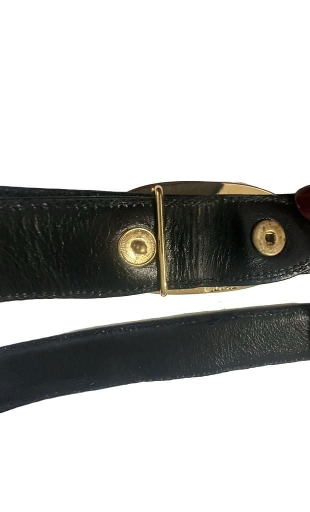 Authentic Gucci Vintage Black Leather Belt Gold G Buckle 5