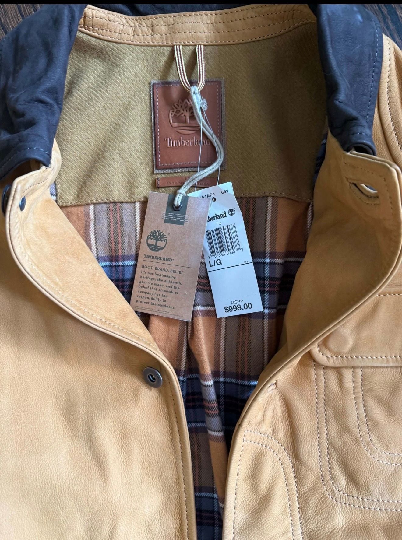 Timberland Leather Barn Jacket Size L/G Tan 3