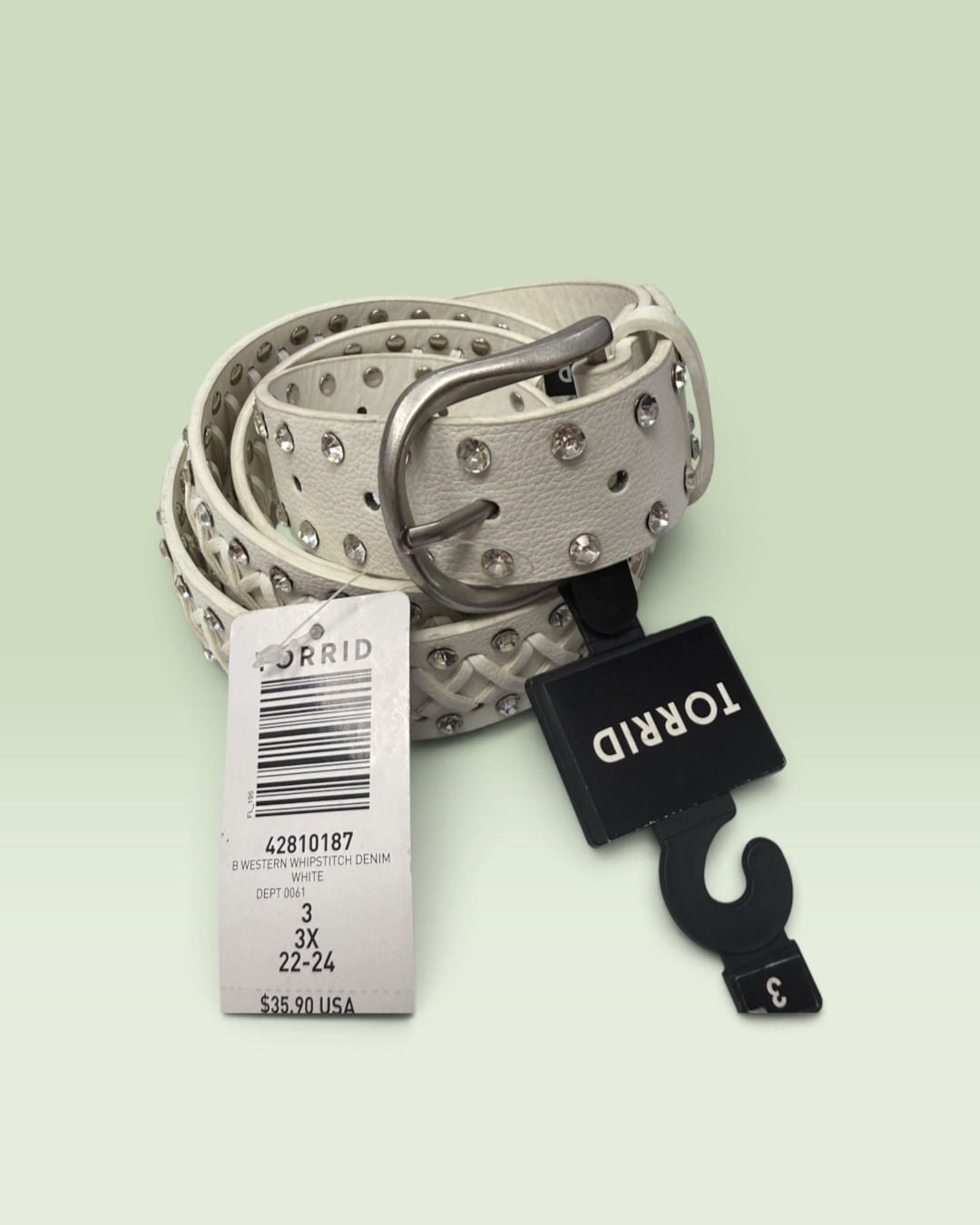 Torrid 3X White Western Belt Rhinestone Studded Braided Silver Buckle NWT 1