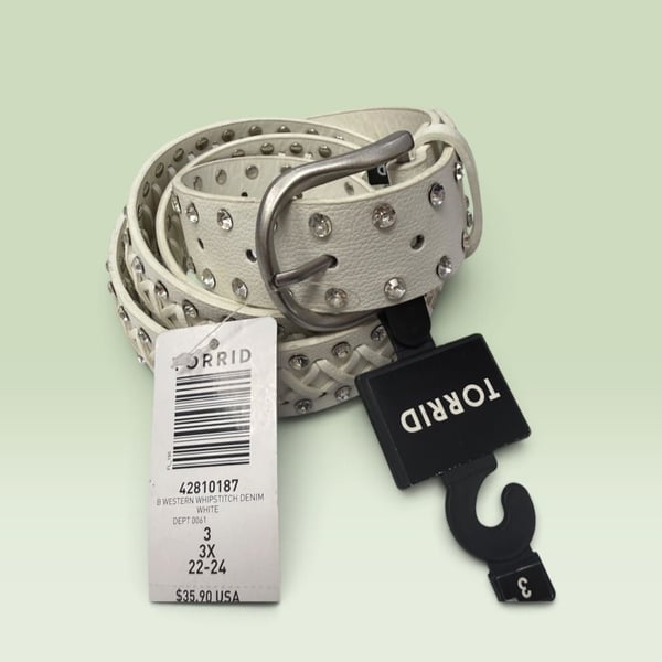 Torrid 3X White Western Belt Rhinestone Studded Braided Silver Buckle NWT