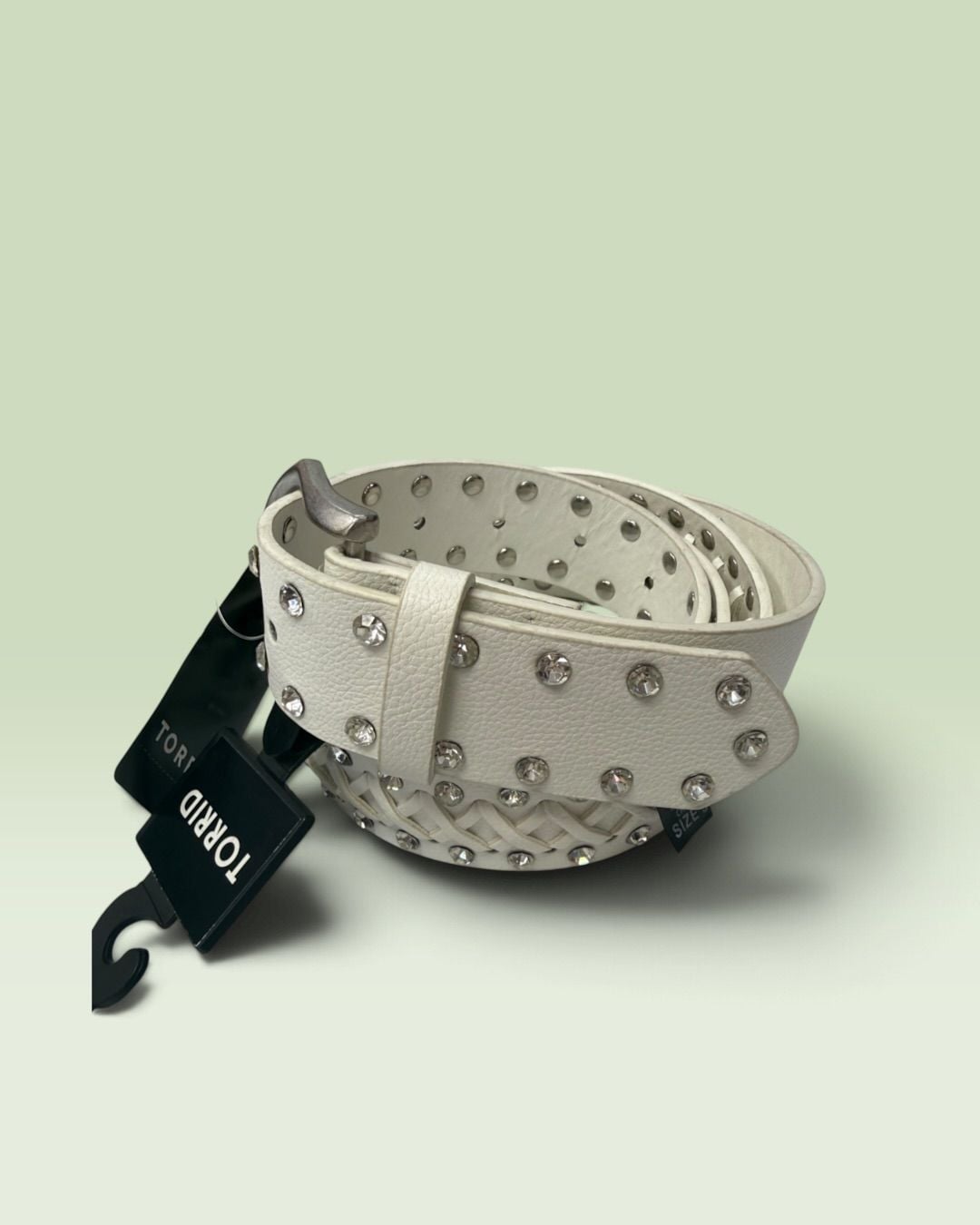 Torrid 3X White Western Belt Rhinestone Studded Braided Silver Buckle NWT 2