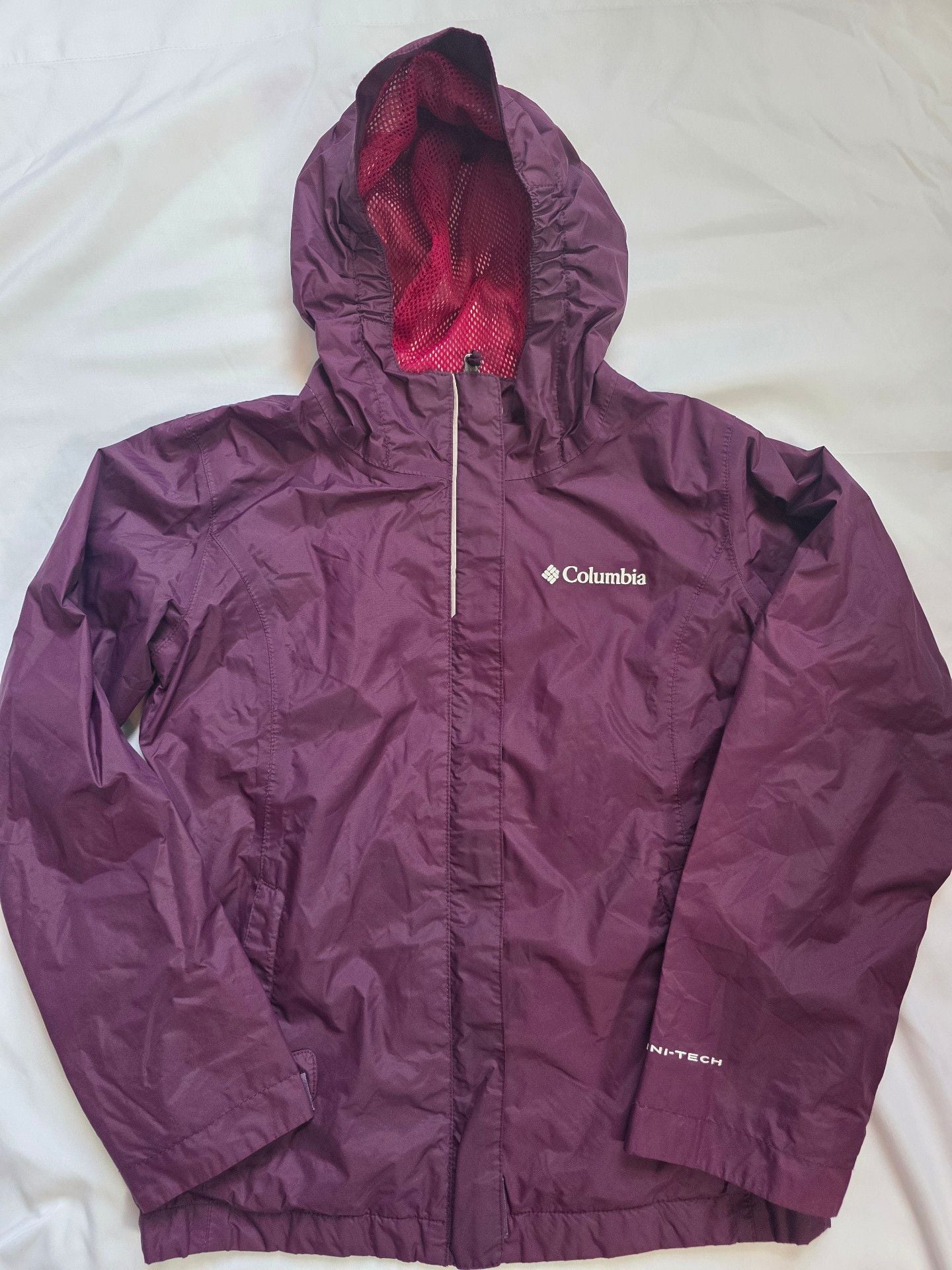 Columbia Omni-Tech Purple Hooded Rain Jacket youth 7/8 2