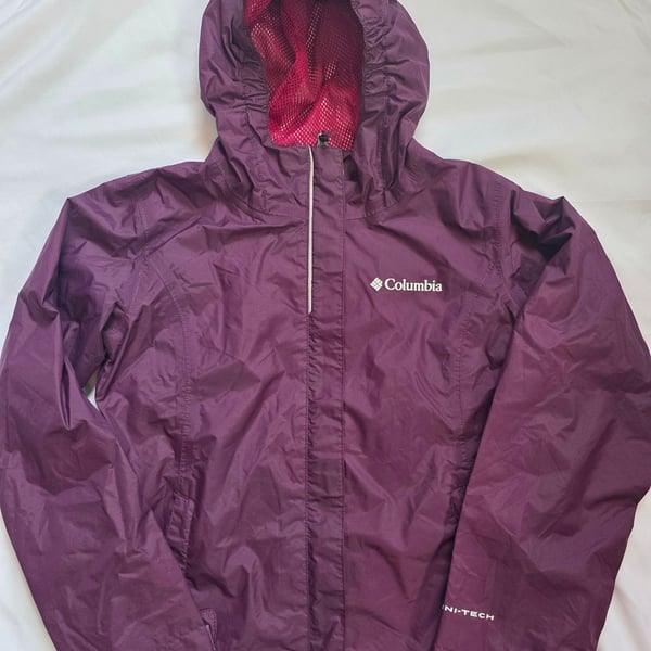 Columbia Omni-Tech Purple Hooded Rain Jacket youth 7/8
