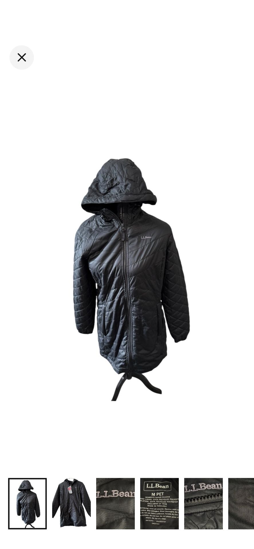 LL Bean Fleece-Lined Primaloft Coat Size M PET Black 2
