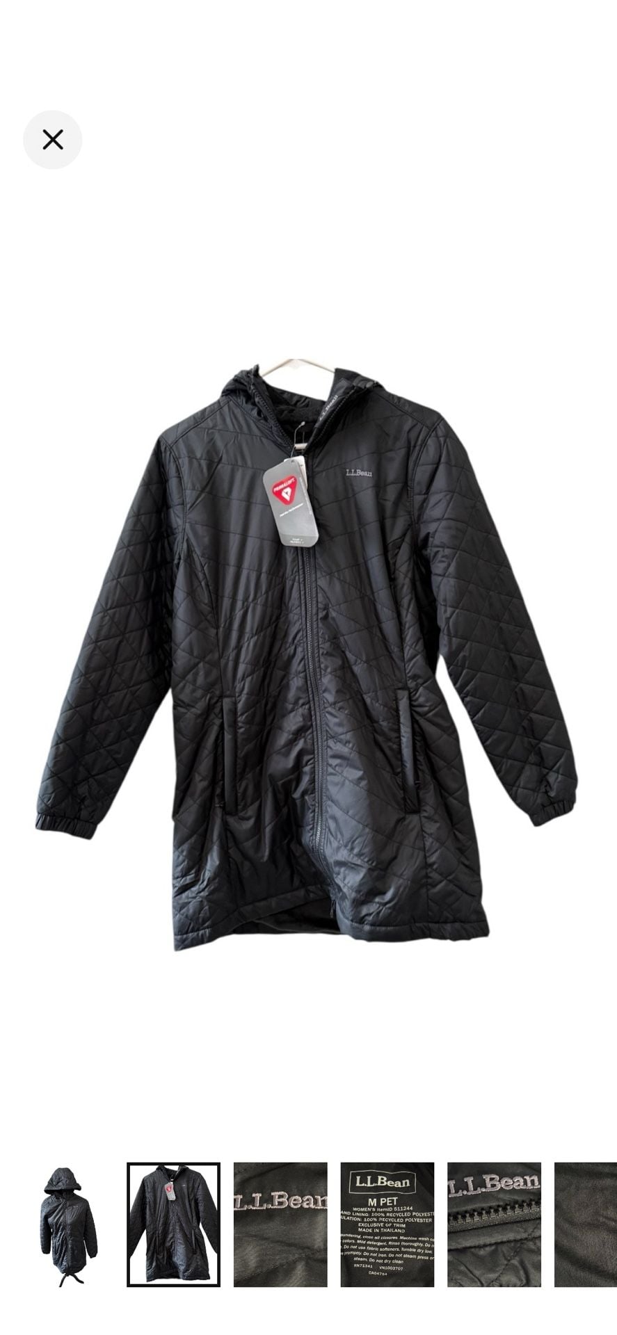 LL Bean Fleece-Lined Primaloft Coat Size M PET Black 3
