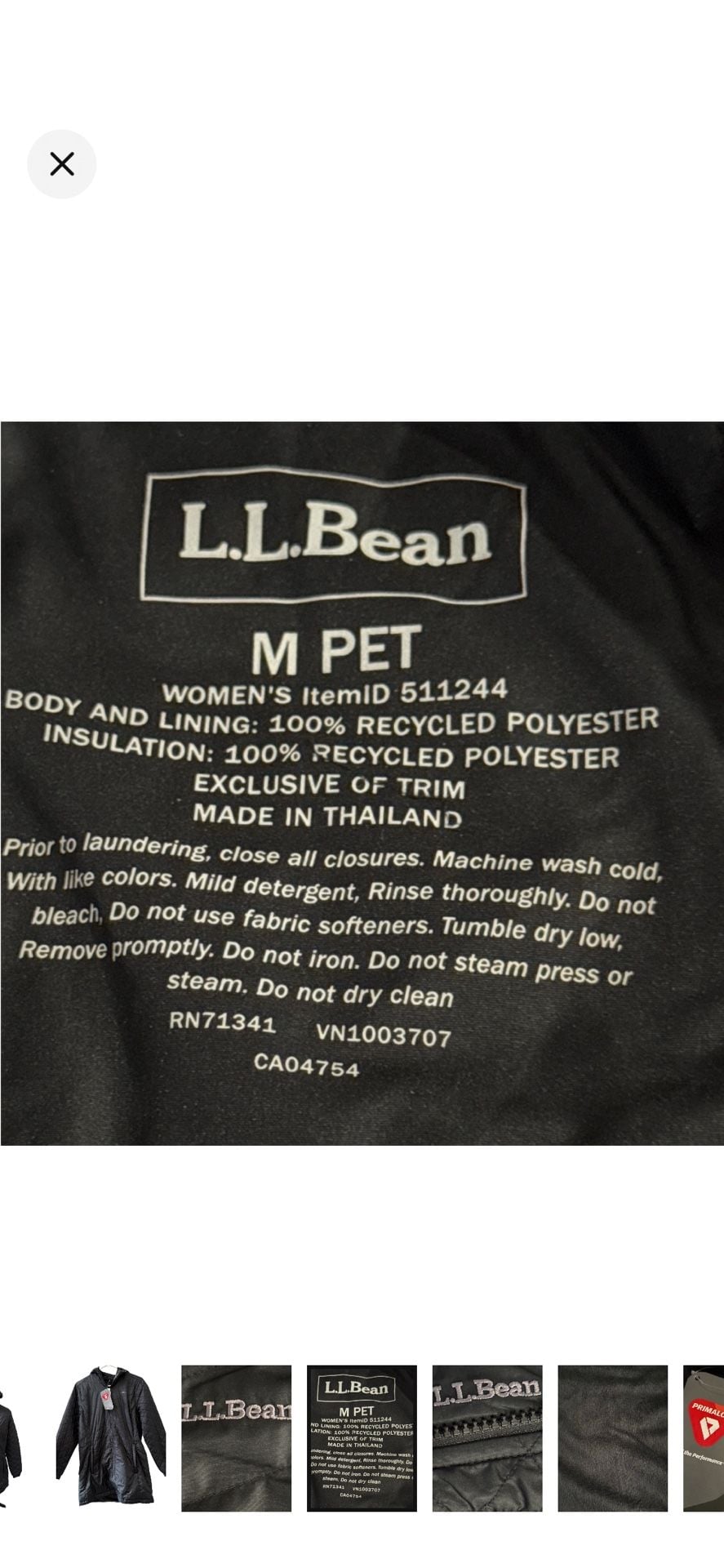LL Bean Fleece-Lined Primaloft Coat Size M PET Black 5