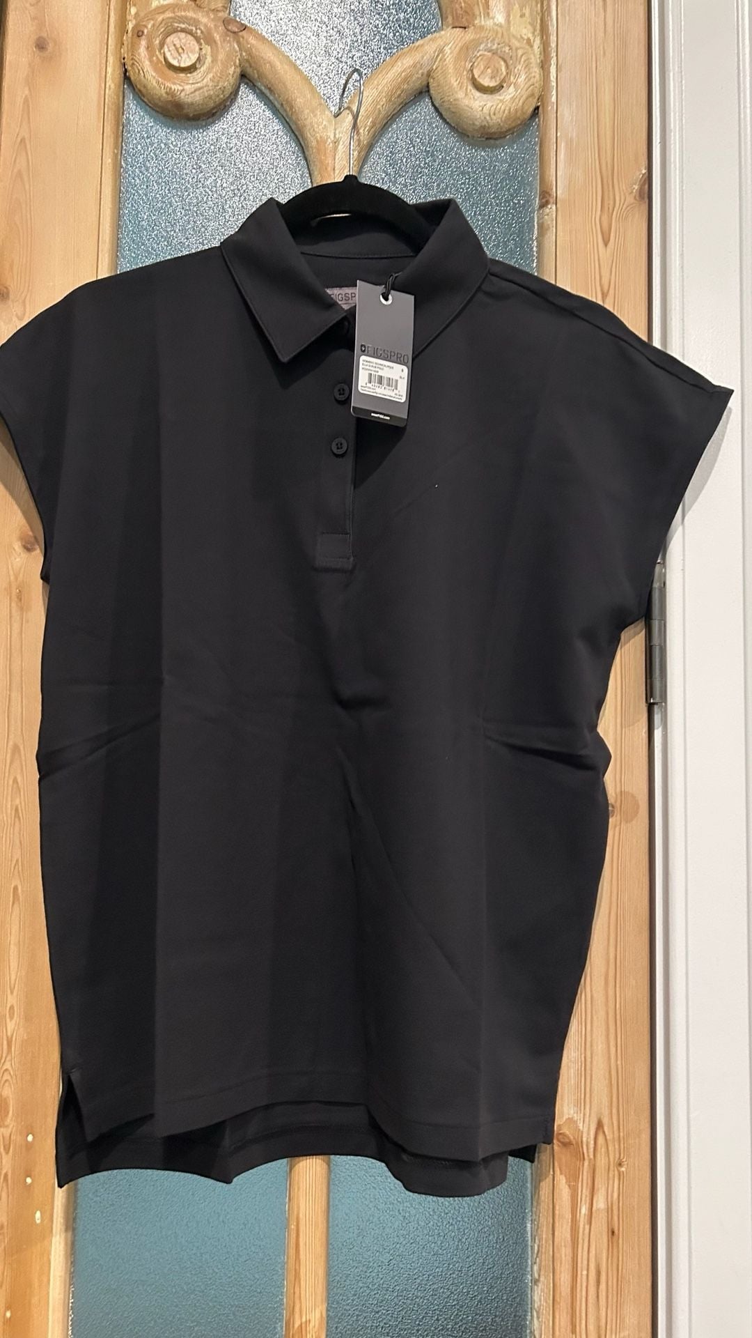 FIGS Ella Technical Pique Scrub Polo Size M Black Short Sleeve 2