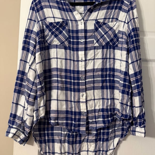 Blu Pepper Plaid Button Up Shirt Size L Blue White Long Sleeve