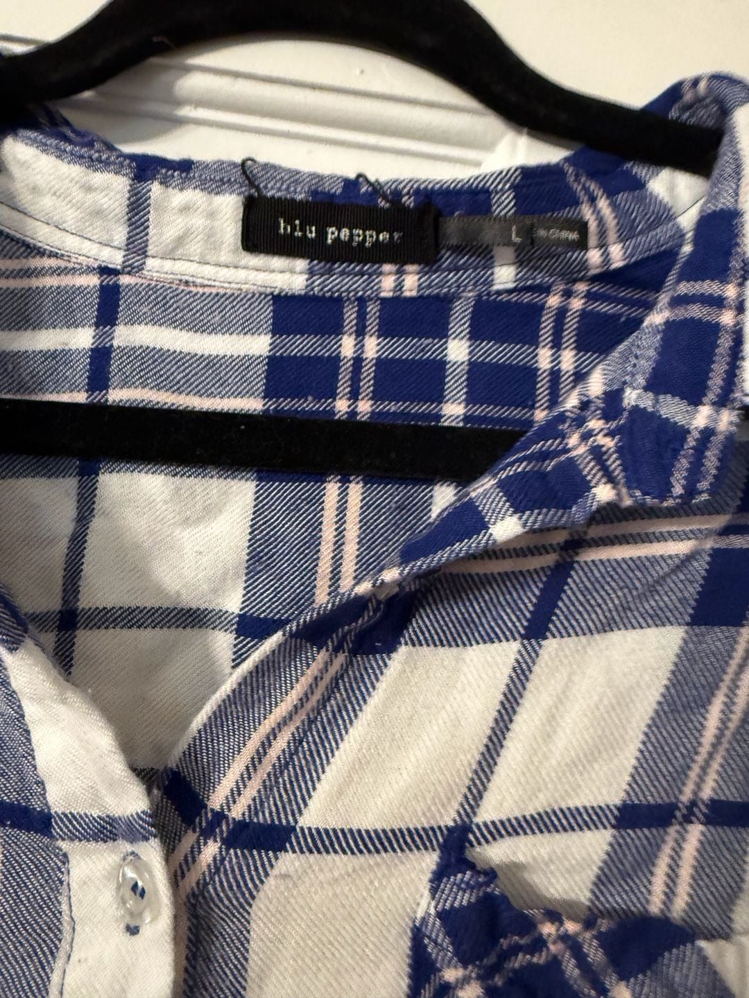 Blu Pepper Plaid Button Up Shirt Size L Blue White Long Sleeve 3