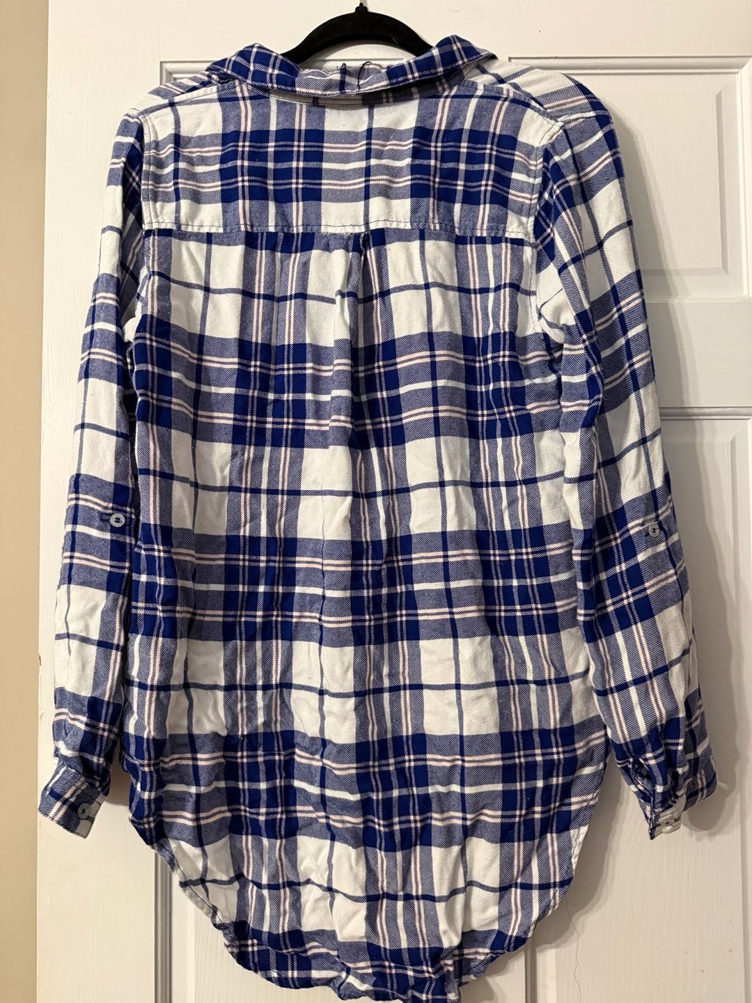 Blu Pepper Plaid Button Up Shirt Size L Blue White Long Sleeve 4