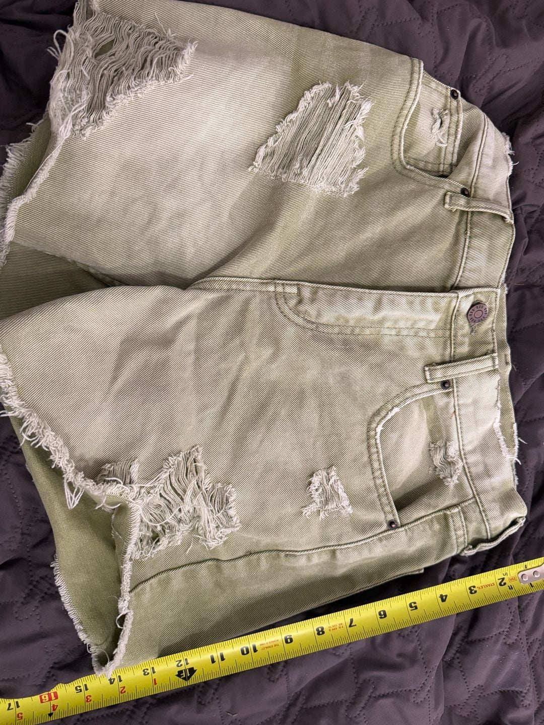 BDG Dropped Waist Destroy Short Size 24 Green Distressed Denim 1