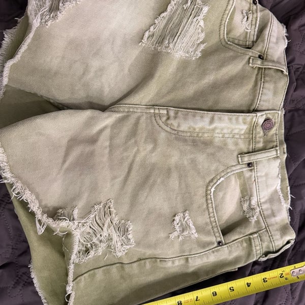 BDG Dropped Waist Destroy Short Size 24 Green Distressed Denim