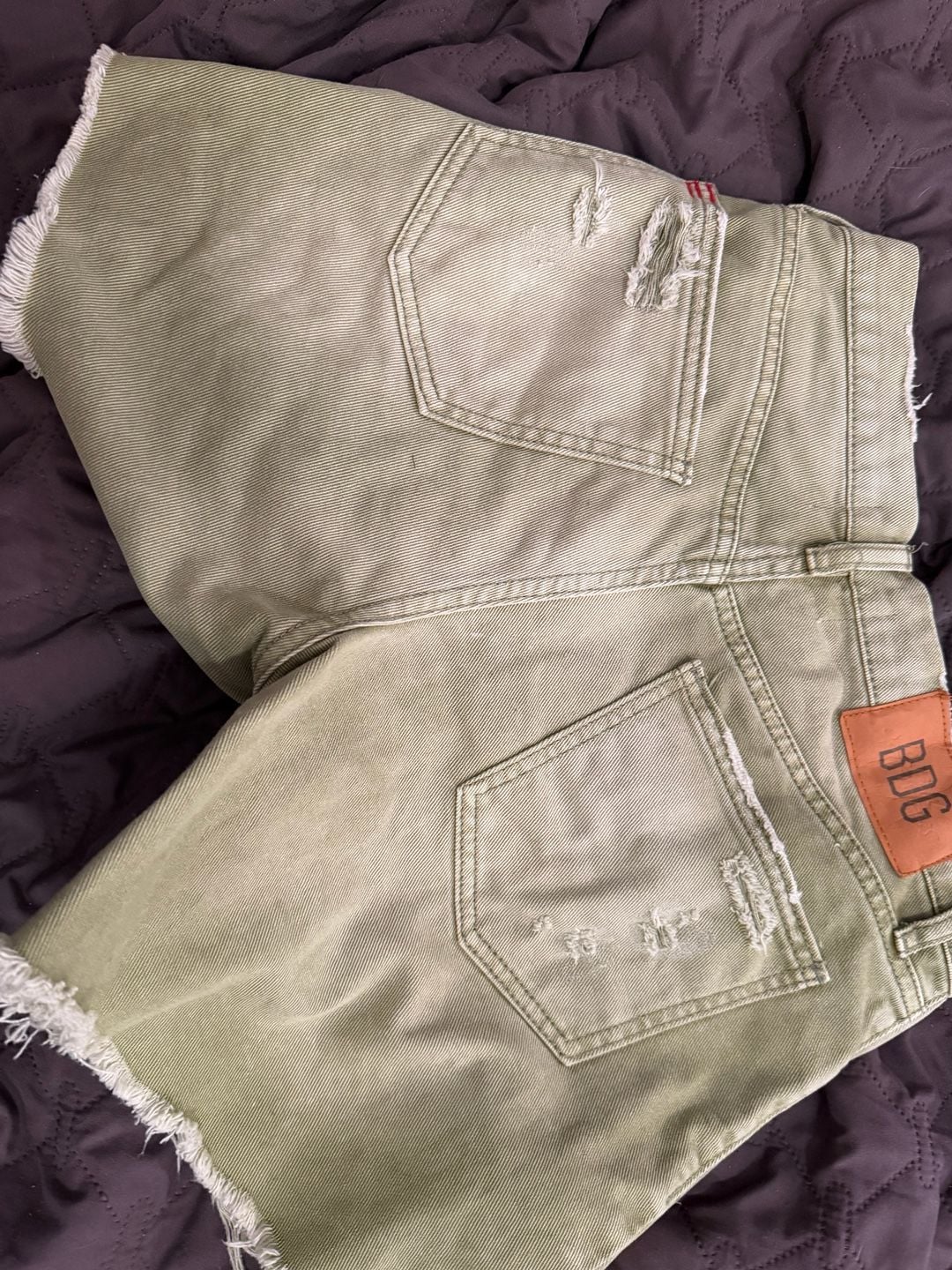 BDG Dropped Waist Destroy Short Size 24 Green Distressed Denim 3