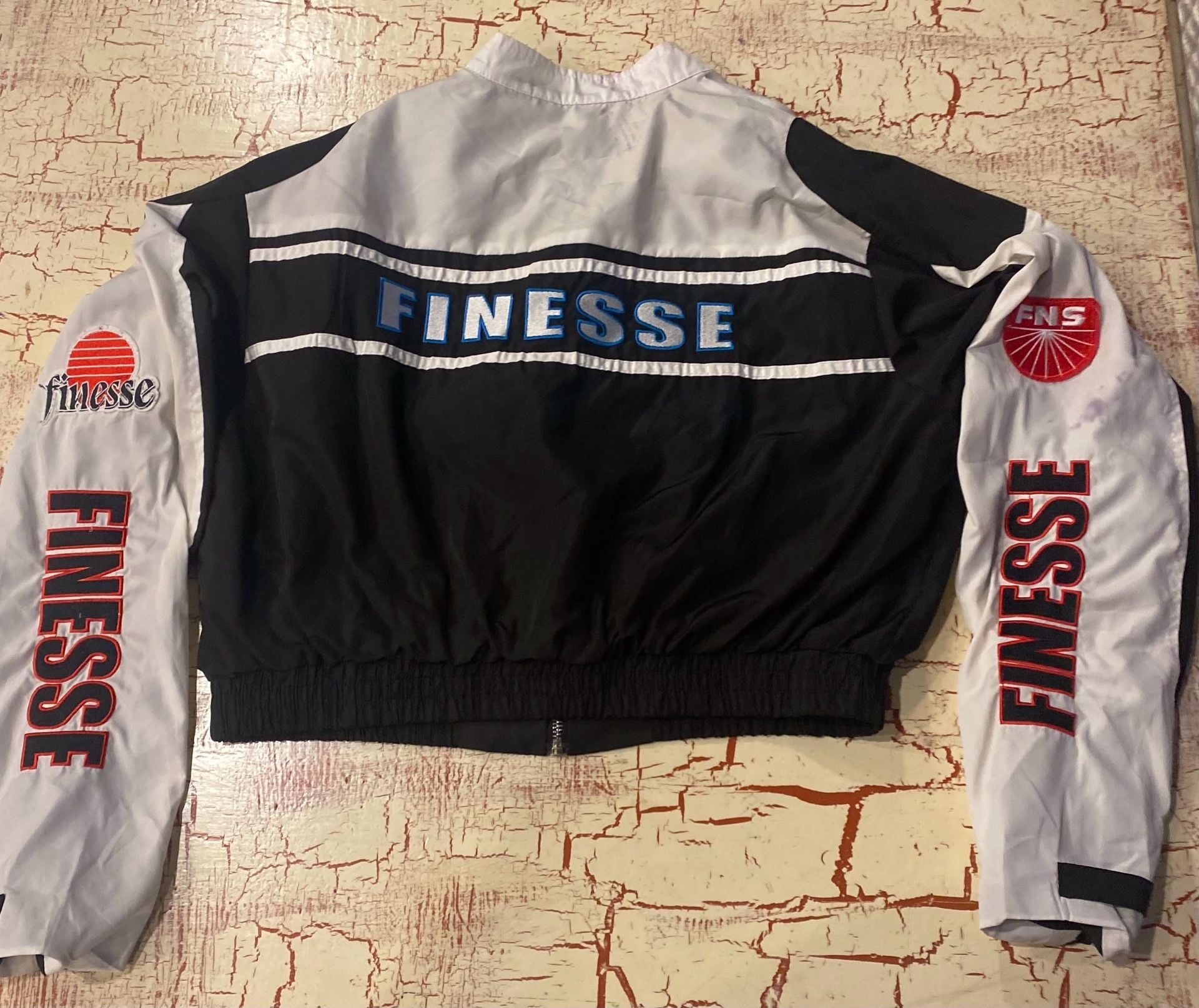 Finesse Black Racing Moto Jacket Size XL Cropped Zip-Up 4