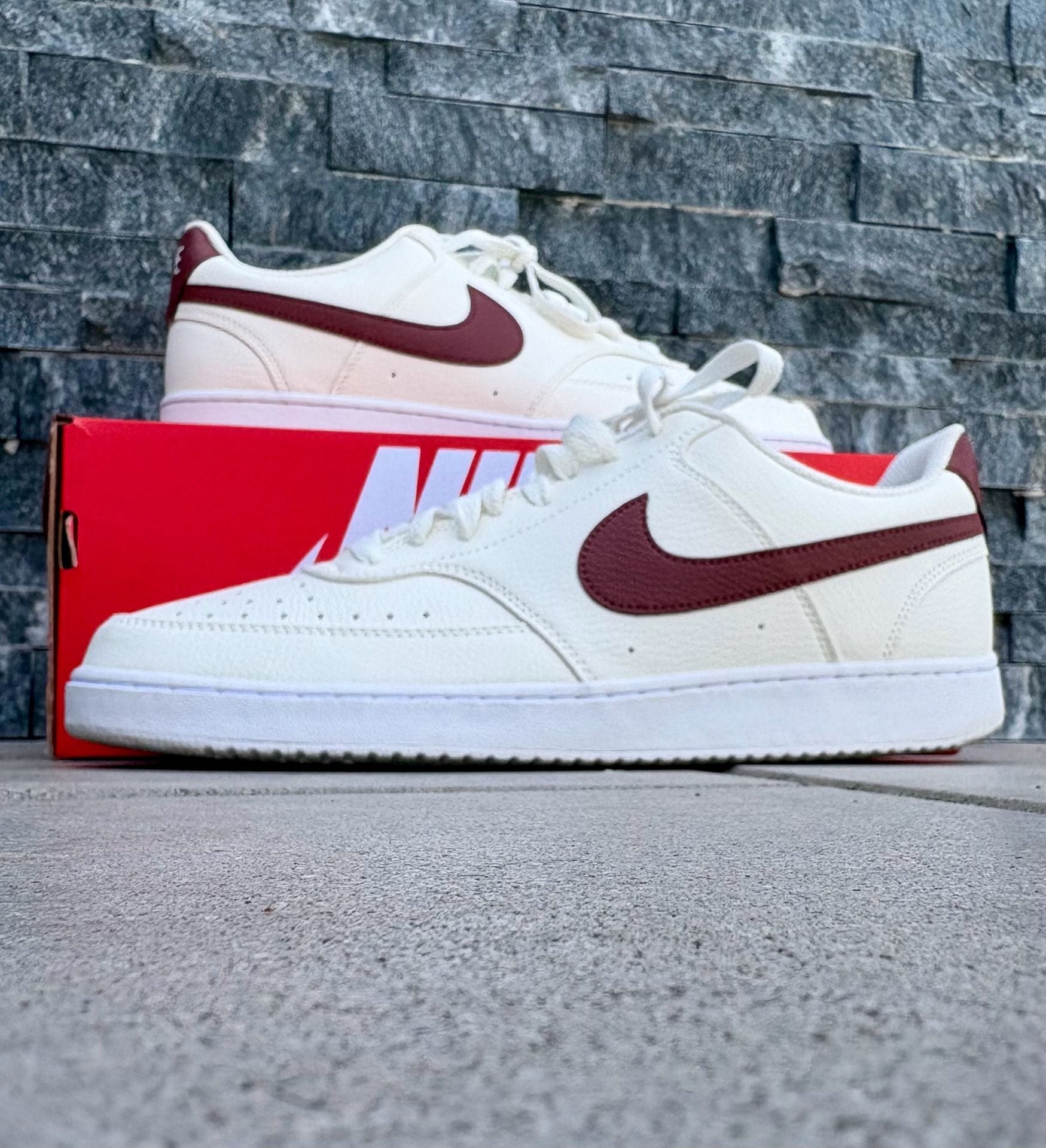 Nike Court Vision Low Pony White Burgundy Crush Sneakers (Excellent Condition) 2