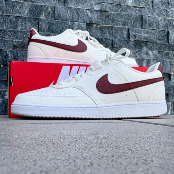 Nike Court Vision Low Pony White Burgundy Crush Sneakers (Excellent Condition)