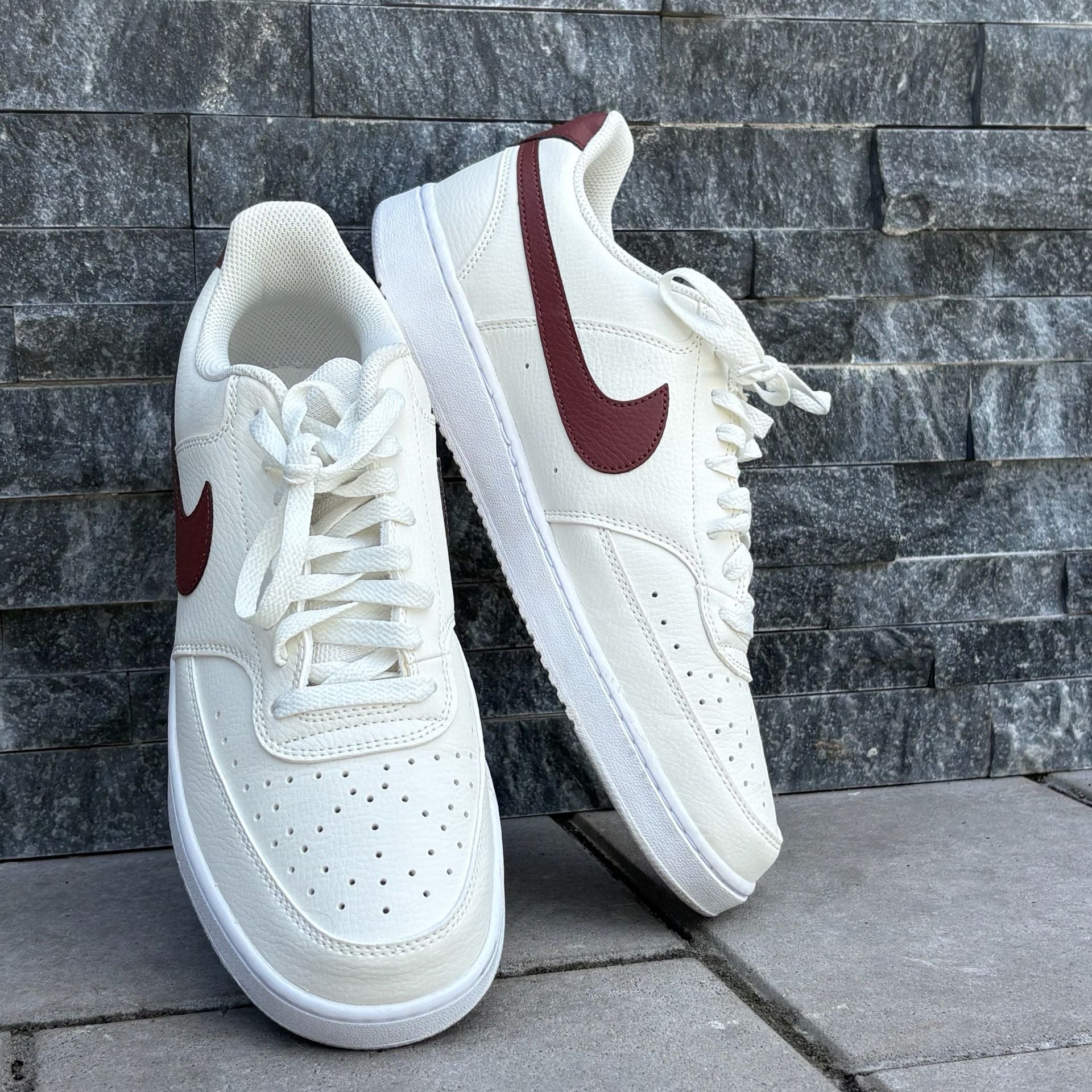 Nike Court Vision Low Pony White Burgundy Crush Sneakers (Excellent Condition) 3