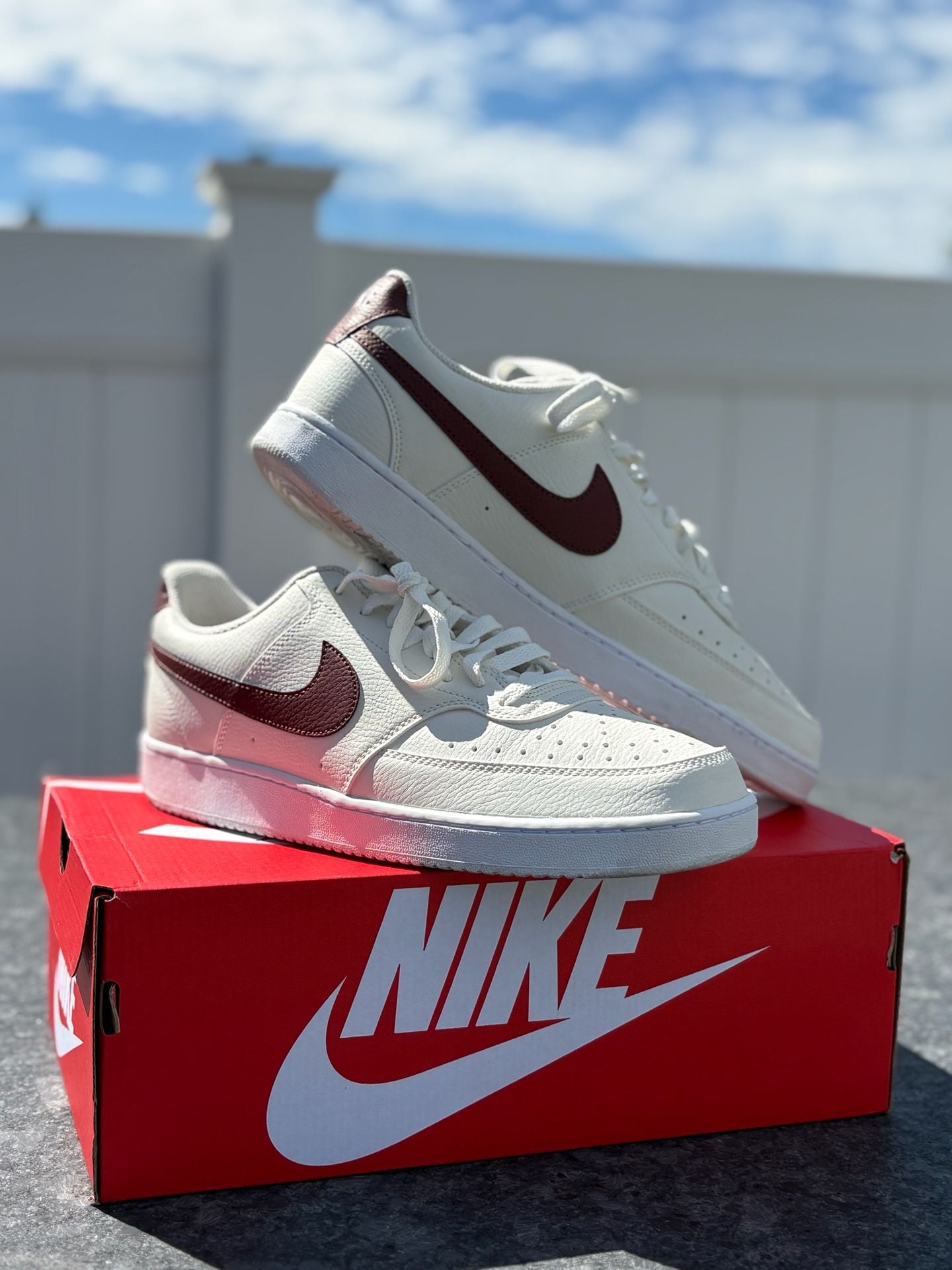 Nike Court Vision Low Pony White Burgundy Crush Sneakers (Excellent Condition) 8