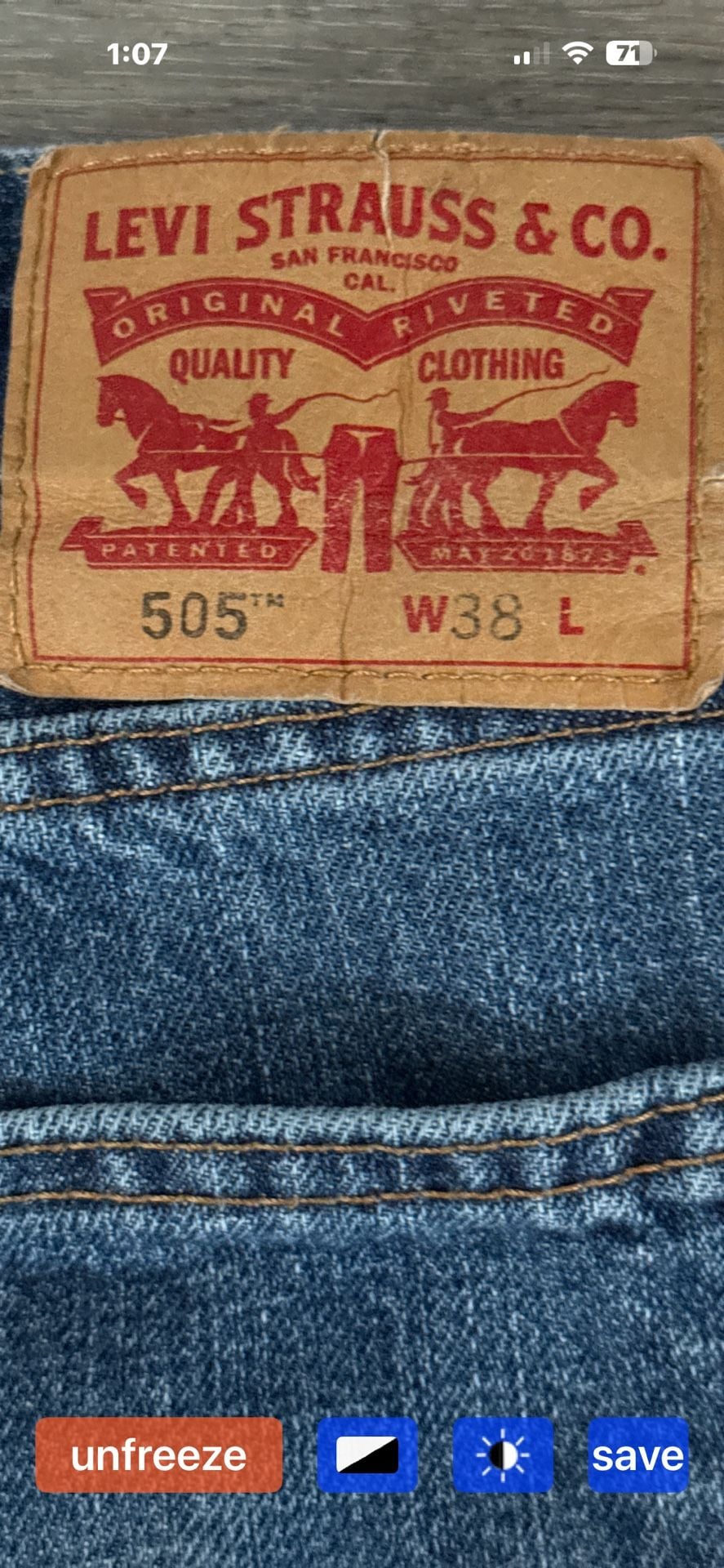 Levi's 505 Denim Shorts Size 38 Blue Regular Fit Cotton Jorts 8