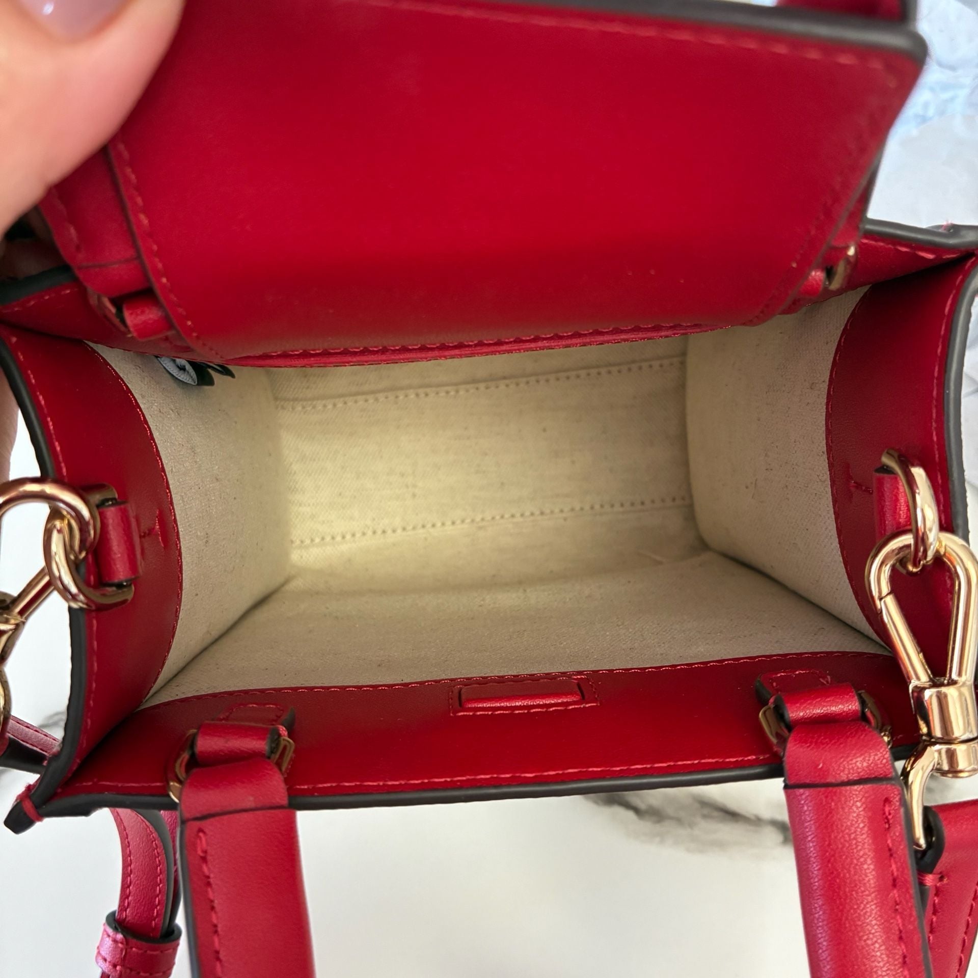 Kate Spade Manhattan Mini Heart Spade Flower Canvas Tote Bag Red New 7