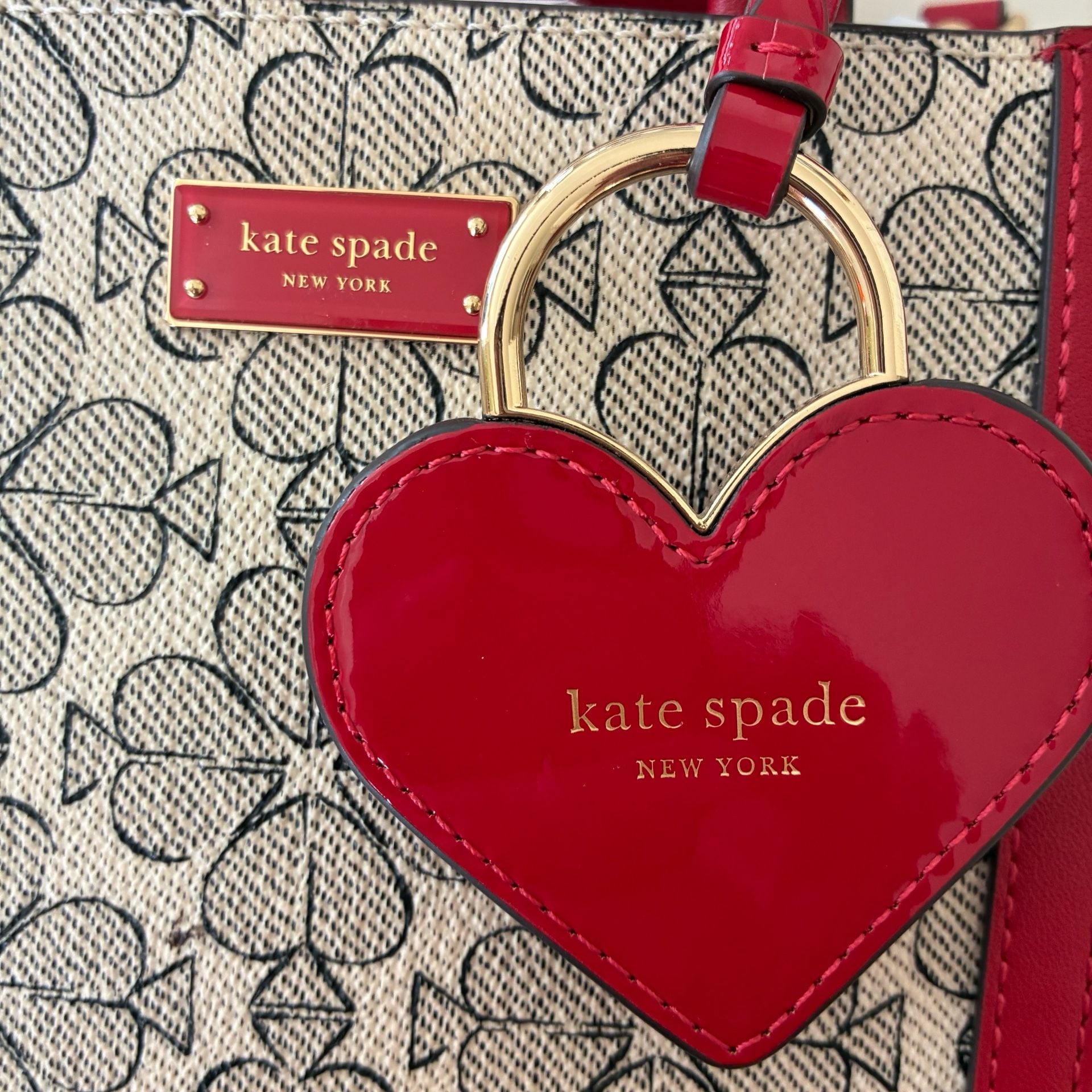 Kate Spade Manhattan Mini Heart Spade Flower Canvas Tote Bag Red New 10