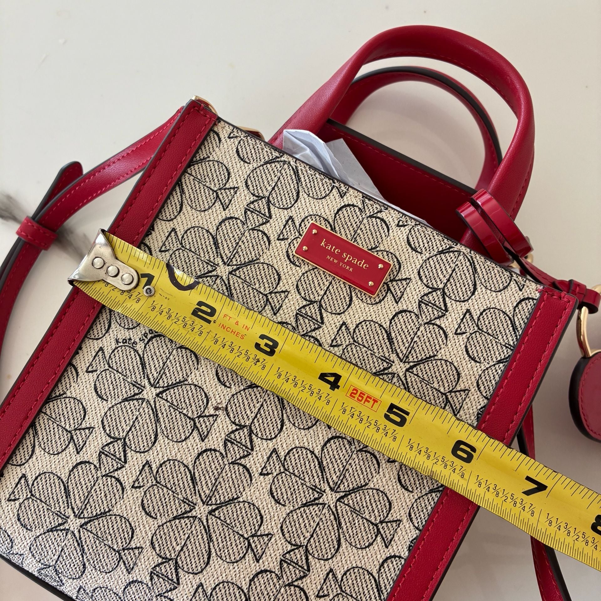 Kate Spade Manhattan Mini Heart Spade Flower Canvas Tote Bag Red New 11