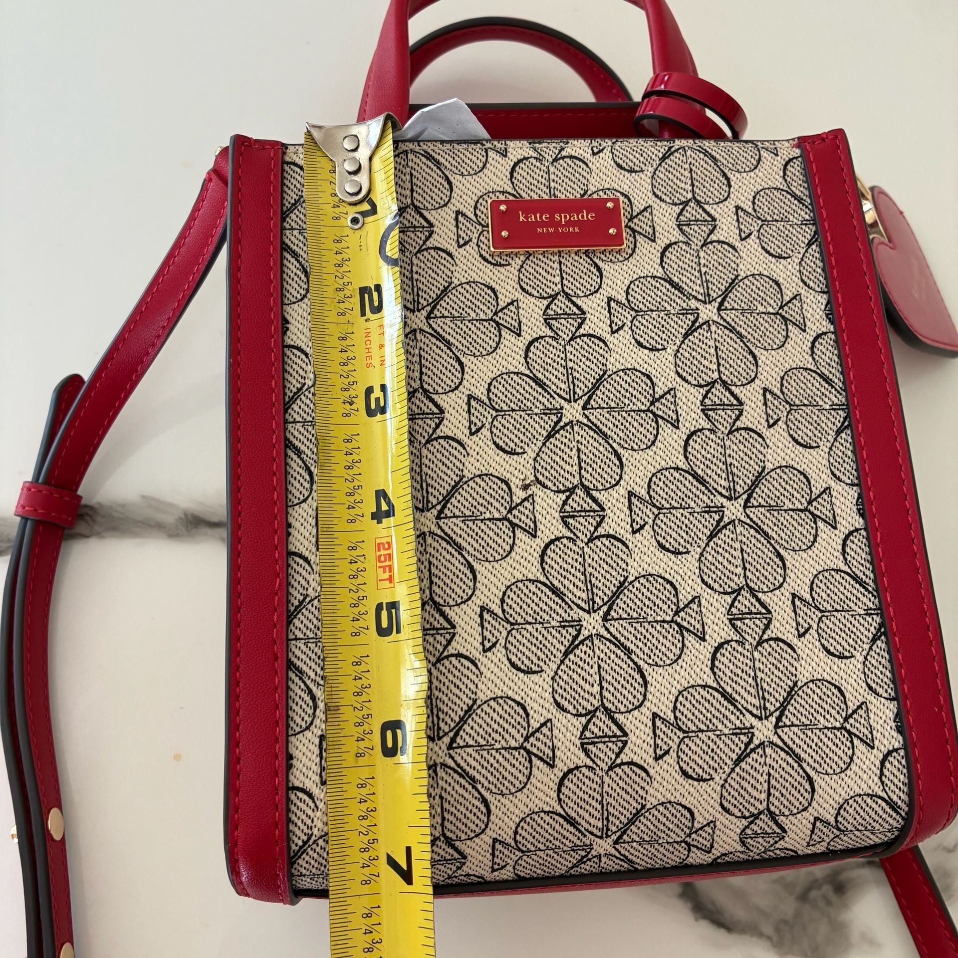 Kate Spade Manhattan Mini Heart Spade Flower Canvas Tote Bag Red New 12