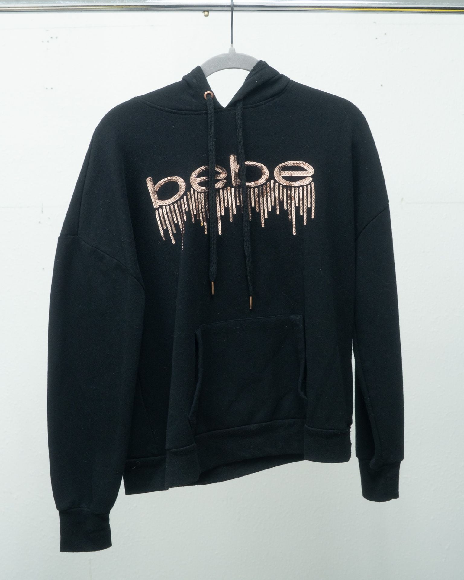 bebe Sequin Logo Hoodie Black Rose Gold 2