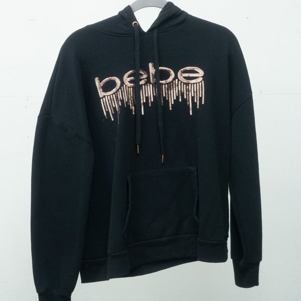 bebe Sequin Logo Hoodie Black Rose Gold